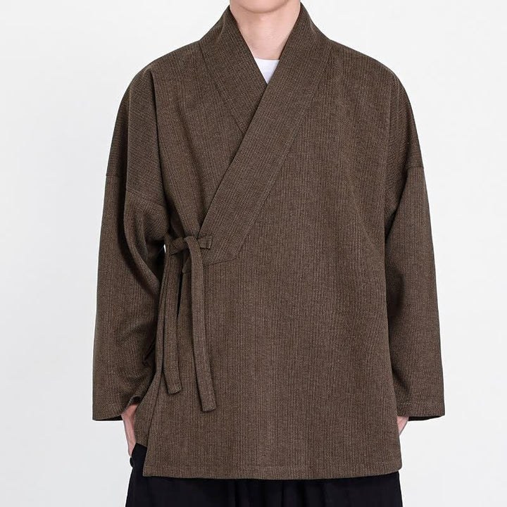 Buddha Stones Kimono da uomo in velluto a coste tinta unita, classico, minimalista, per autunno/inverno. - Siena - US/UK/AU46, EU56 (5XL) - image 0