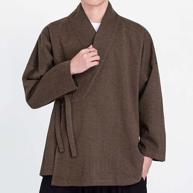 Buddha Stones Kimono da uomo in velluto a coste tinta unita, classico, minimalista, per autunno/inverno. - image 1