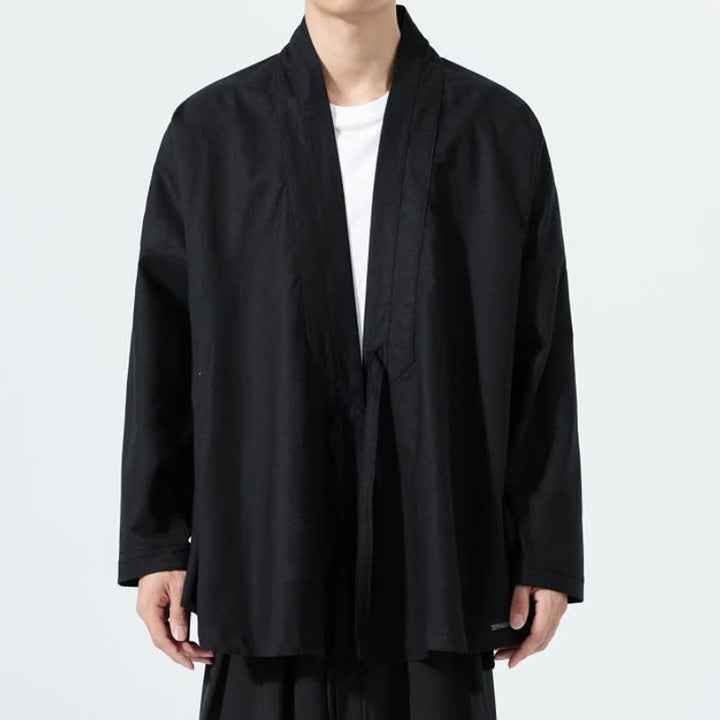 Buddha Stones Kimono da uomo a tinta unita, stile minimalista, con coulisse, per l'autunno. - Nero - US/UK/AU46, EU56 (5XL) - image 6