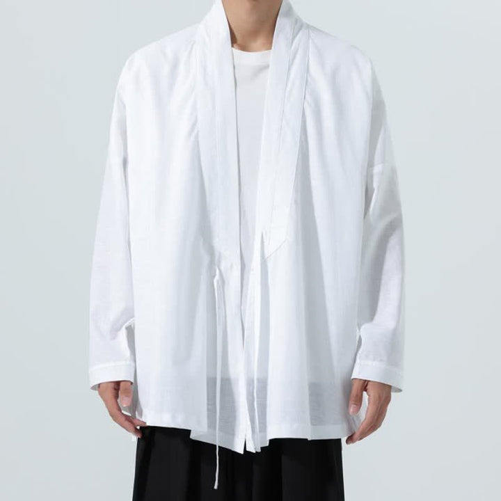 Buddha Stones Kimono da uomo a tinta unita, stile minimalista, con coulisse, per l'autunno. - Bianco - US/UK/AU46, EU56 (5XL) - image 18