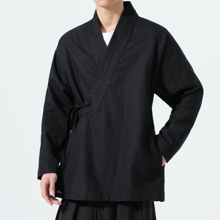 Buddha Stones Kimono da uomo a tinta unita, stile minimalista, con coulisse, per l'autunno. - image 10