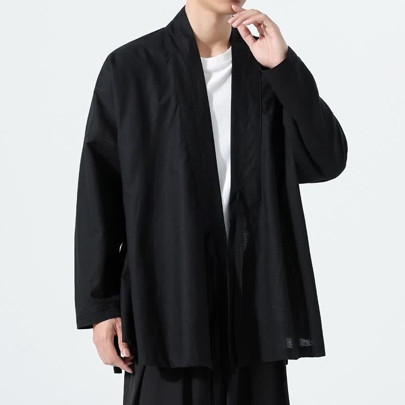 Buddha Stones Kimono da uomo a tinta unita, stile minimalista, con coulisse, per l'autunno. - image 9