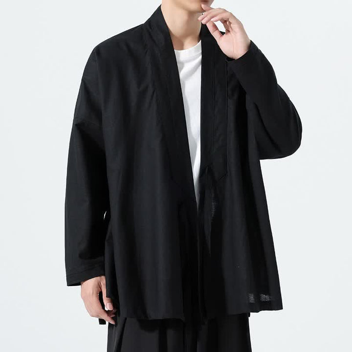 Buddha Stones Kimono da uomo a tinta unita, stile minimalista, con coulisse, per l'autunno. - image 9