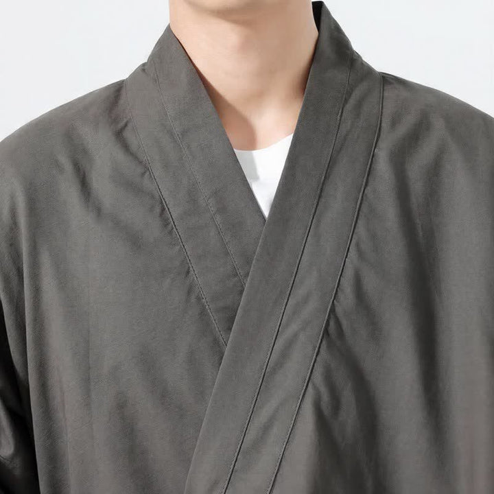Buddha Stones Kimono da uomo a tinta unita, stile minimalista, con coulisse, per l'autunno. - image 2