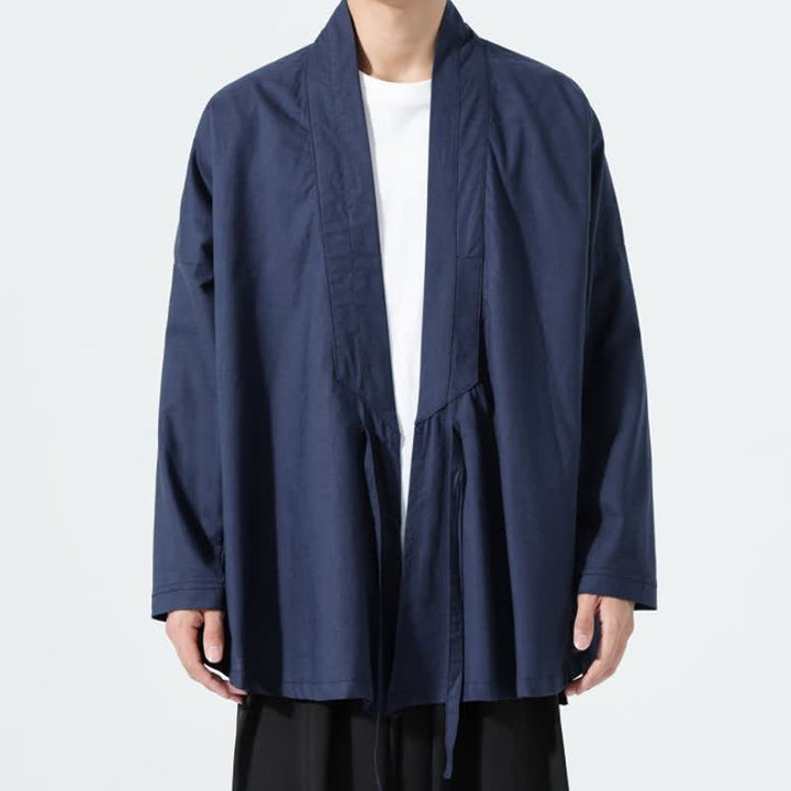Buddha Stones Kimono da uomo a tinta unita, stile minimalista, con coulisse, per l'autunno. - Marina - US/UK/AU46, EU56 (5XL) - image 12