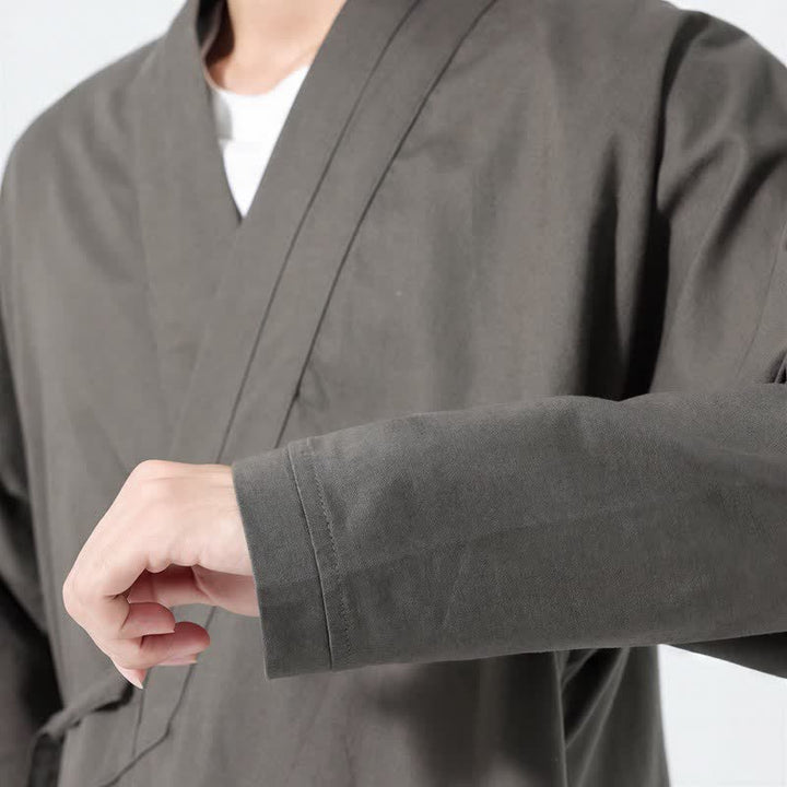 Buddha Stones Kimono da uomo a tinta unita, stile minimalista, con coulisse, per l'autunno. - image 4