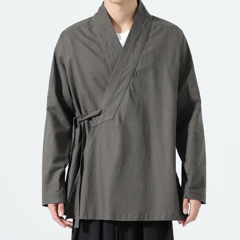 Buddha Stones Kimono da uomo a tinta unita, stile minimalista, con coulisse, per l'autunno. - image 1