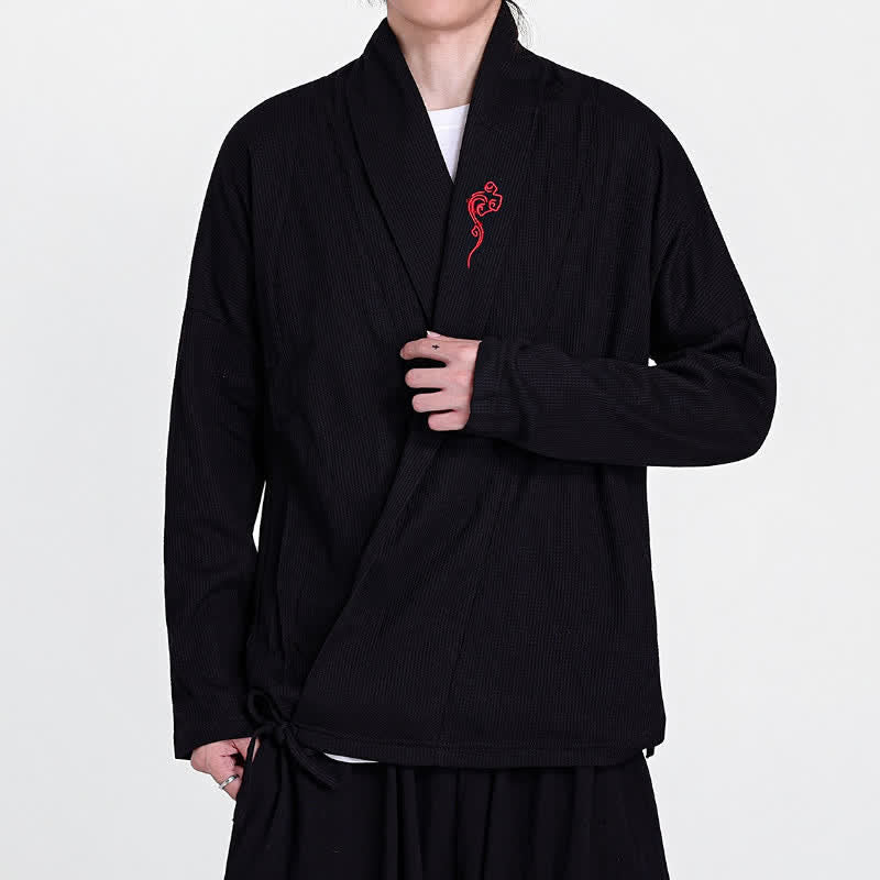 Buddha Stones Kimono da uomo casual autunno/inverno in stile Tang con ricami, tinta unita. - image 1