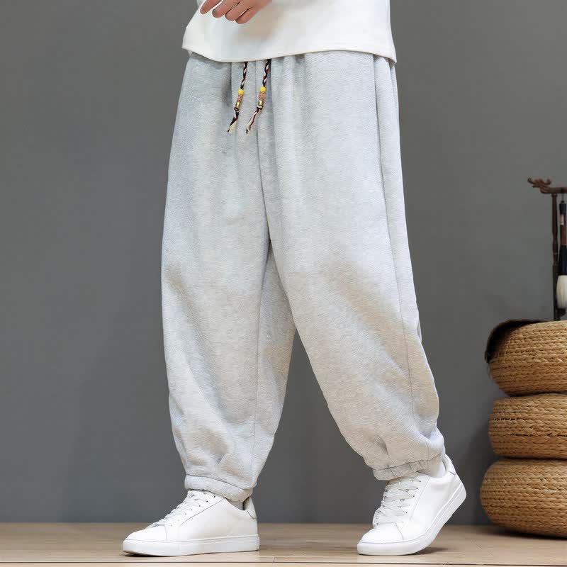 Buddha Stones Pantaloni da uomo a gamba affusolata, minimalisti, sportivi, con coulisse, tinta unita, per autunno/inverno. - Grigio chiaro - Versione foderata in pile - US/UK/AU48, EU58 (6XL) - image 0