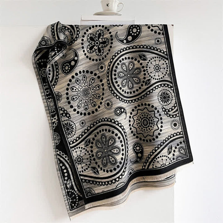 Buddha Stones Sciarpa con nappe a fantasia floreale Paisley autunnale in stile barocco con anacardi - Grigio nero - 190*70 cm - image 6