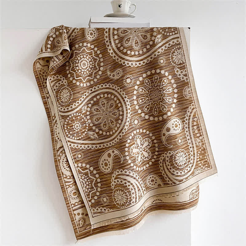 Buddha Stones Sciarpa con nappe a fantasia floreale Paisley autunnale in stile barocco con anacardi - Marrone - 190*70 cm - image 8