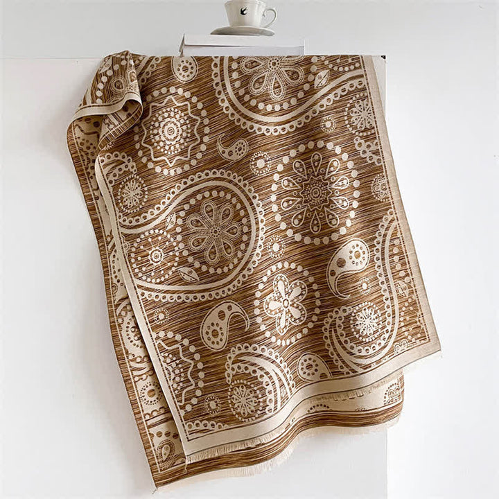 Buddha Stones Sciarpa con nappe a fantasia floreale Paisley autunnale in stile barocco con anacardi - Marrone - 190*70 cm - image 8