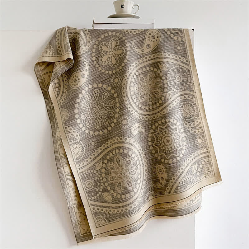 Buddha Stones Sciarpa con nappe a fantasia floreale Paisley autunnale in stile barocco con anacardi - Grigio chiaro - 190*70 cm - image 10
