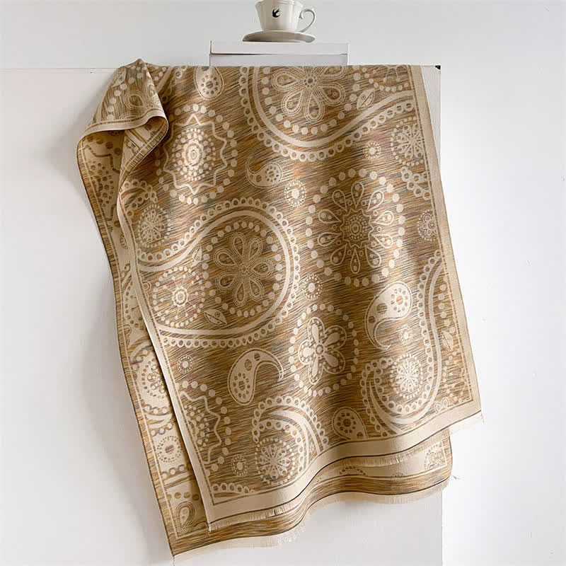 Buddha Stones Sciarpa con nappe a fantasia floreale Paisley autunnale in stile barocco con anacardi - Cachi - 190*70 cm - image 12