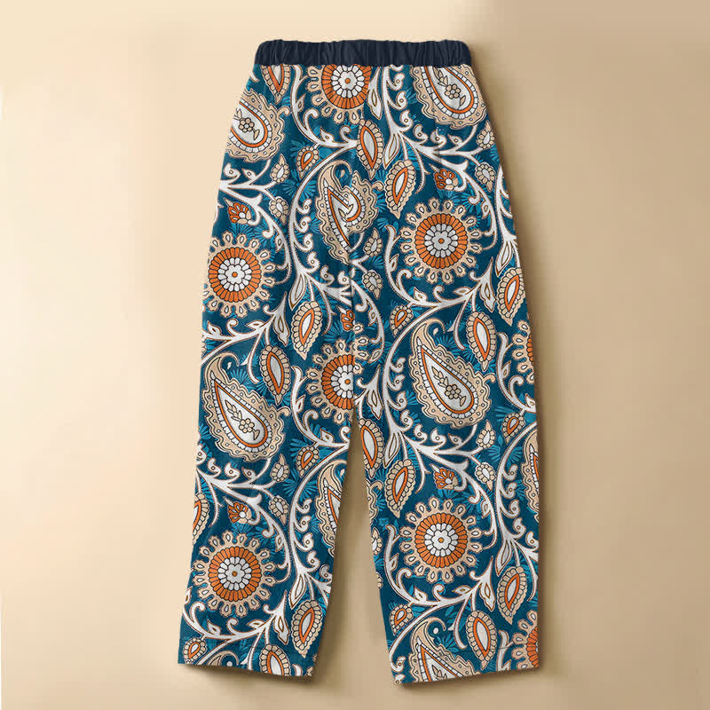 Buddha Stones Pantaloni harem da donna in puro cotone, stile bohémien, con motivo floreale paisley, bottoni a rana e vita elasticizzata, con tasche. - image 1