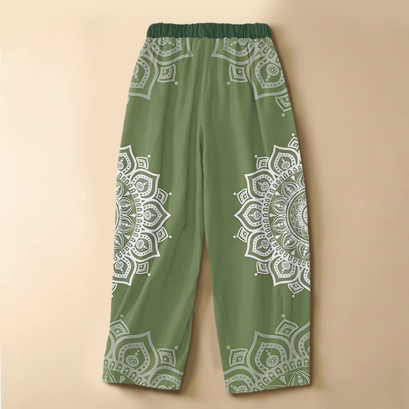 Buddha Stones Pantaloni harem da donna in puro cotone, stile bohémien, con motivo mandala, bottoni a rana, vita elasticizzata e tasche. - image 1