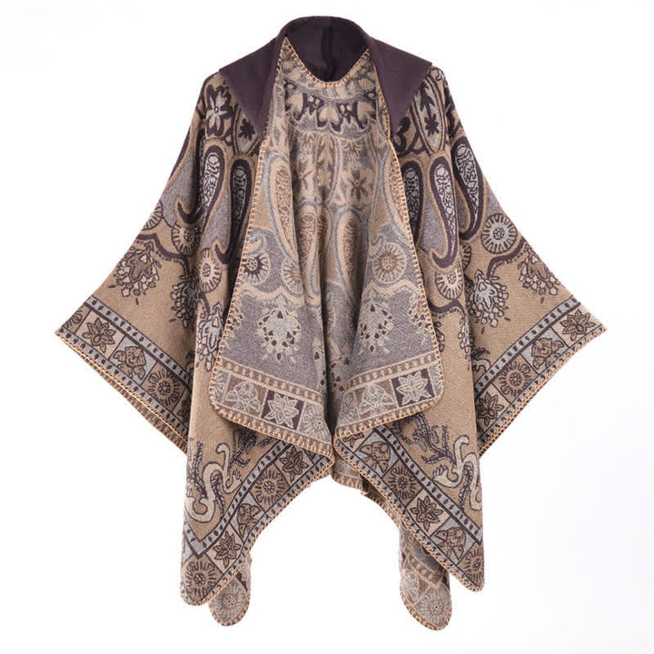 Buddha Stones Poncho/scialle stile boho con cappuccio, fantasia paisley geometrica, autunno/inverno. - Siena - 130*150CM - image 7