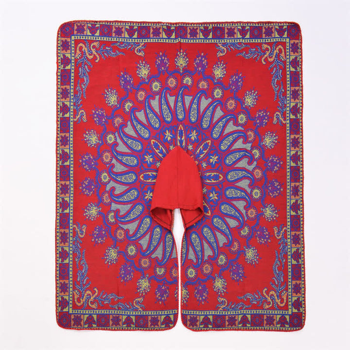 Buddha Stones Poncho/scialle stile boho con cappuccio, fantasia paisley geometrica, autunno/inverno. - image 3