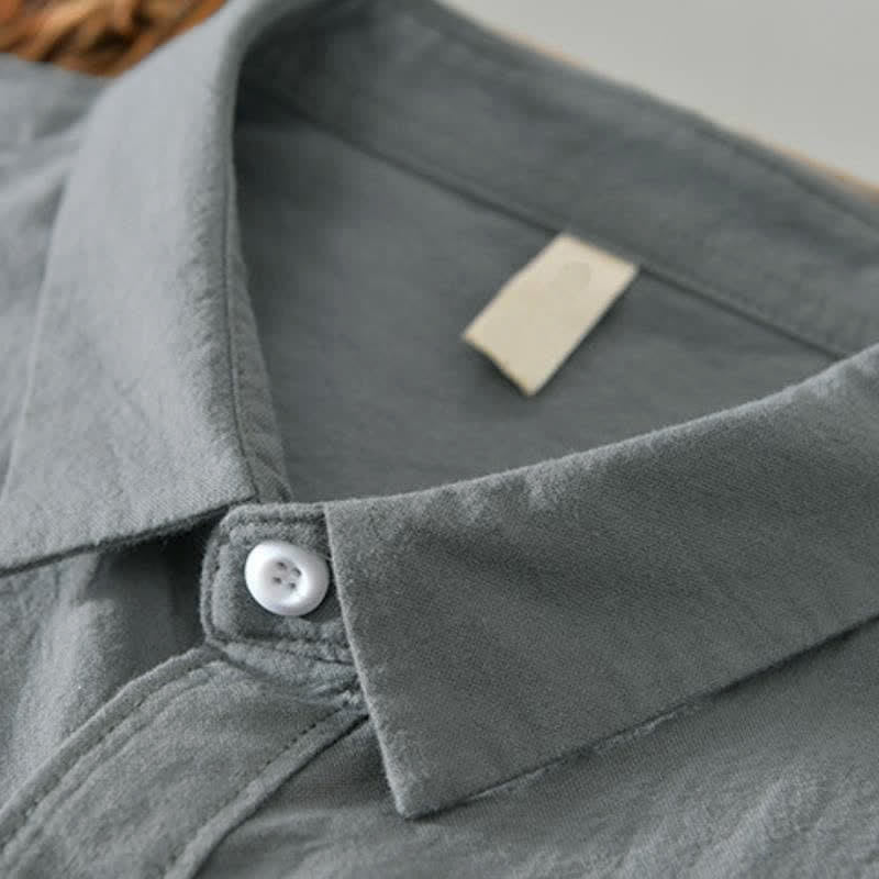 Buddha Stones Camicia da uomo a maniche lunghe in cotone tinta unita, stile primaverile, casual e minimalista, con bottoni. - image 1