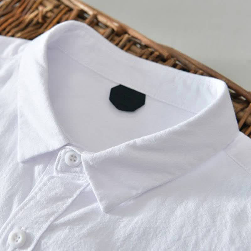 Buddha Stones Camicia da uomo a maniche lunghe in cotone tinta unita, stile primaverile, casual e minimalista, con bottoni. - image 19