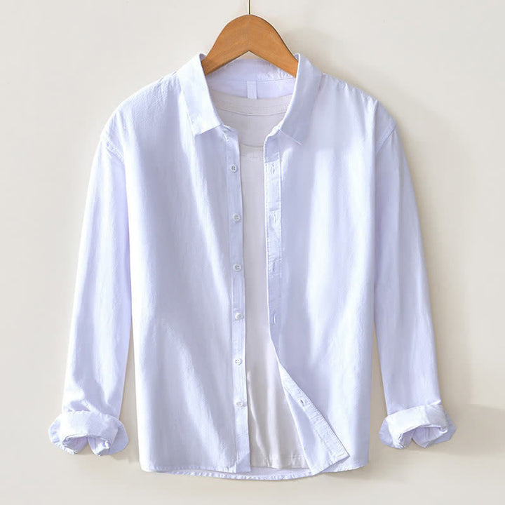 Buddha Stones Camicia da uomo a maniche lunghe in cotone tinta unita, stile primaverile, casual e minimalista, con bottoni. - Bianco - US/UK/AU44, EU54 (4XL) - image 18