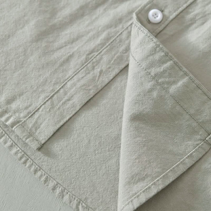 Buddha Stones Camicia da uomo a maniche lunghe in cotone tinta unita, stile primaverile, casual e minimalista, con bottoni. - image 15