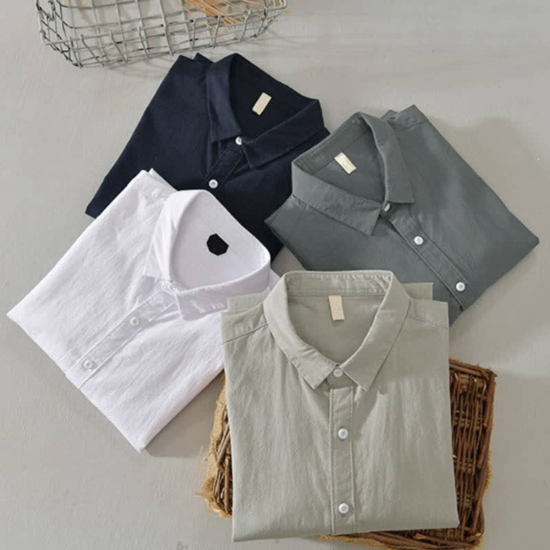 Buddha Stones Camicia da uomo a maniche lunghe in cotone tinta unita, stile primaverile, casual e minimalista, con bottoni. - image 24
