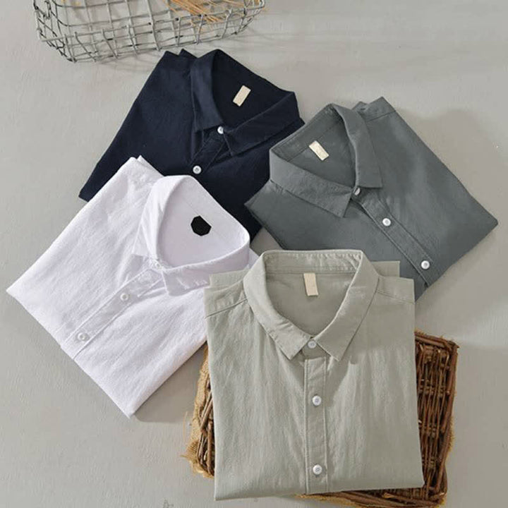 Buddha Stones Camicia da uomo a maniche lunghe in cotone tinta unita, stile primaverile, casual e minimalista, con bottoni. - image 24