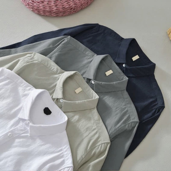 Buddha Stones Camicia da uomo a maniche lunghe in cotone tinta unita, stile primaverile, casual e minimalista, con bottoni. - image 25