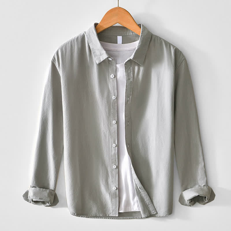 Buddha Stones Camicia da uomo a maniche lunghe in cotone tinta unita, stile primaverile, casual e minimalista, con bottoni. - Argento - US/UK/AU44, EU54 (4XL) - image 11
