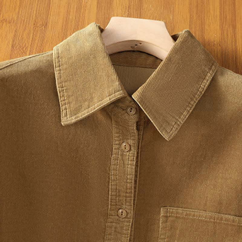 Buddha Stones Camicia da donna a maniche lunghe in velluto a coste tinta unita, stile vintage, con bottoni e tasca, per autunno/inverno. - image 2