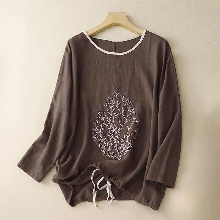 T-shirt da donna a maniche corte con scollo rotondo e coulisse, con ricamo di un albero e motivo Buddha Stones. - Marrone sella - Manica lunga - US14, UK/AU18, EU46 (2XL) - image 40