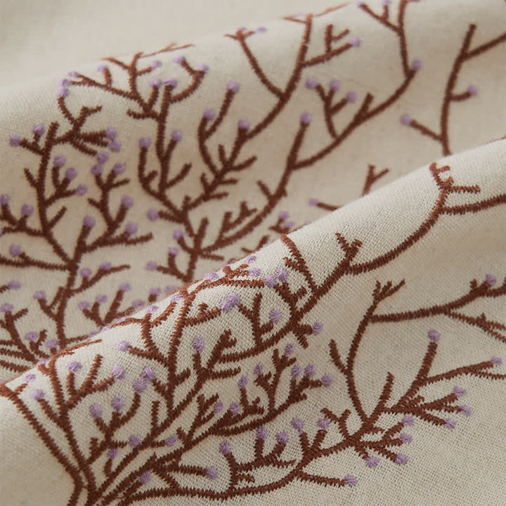 T-shirt da donna a maniche corte con scollo rotondo e coulisse, con ricamo di un albero e motivo Buddha Stones. - image 35