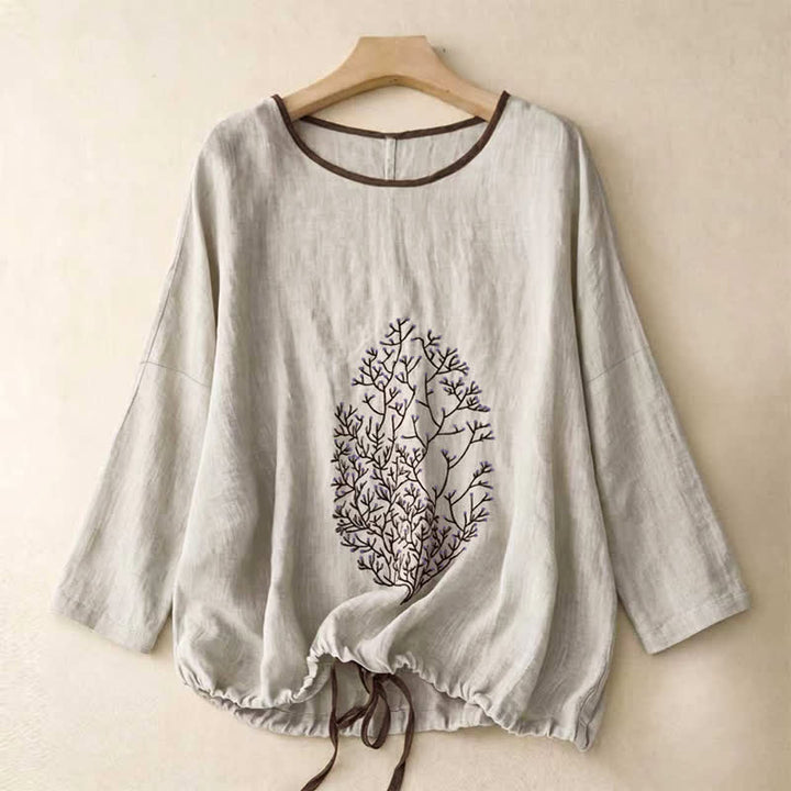 T-shirt da donna a maniche corte con scollo rotondo e coulisse, con ricamo di un albero e motivo Buddha Stones. - Grigio chiaro - Manica lunga - US14, UK/AU18, EU46 (2XL) - image 29