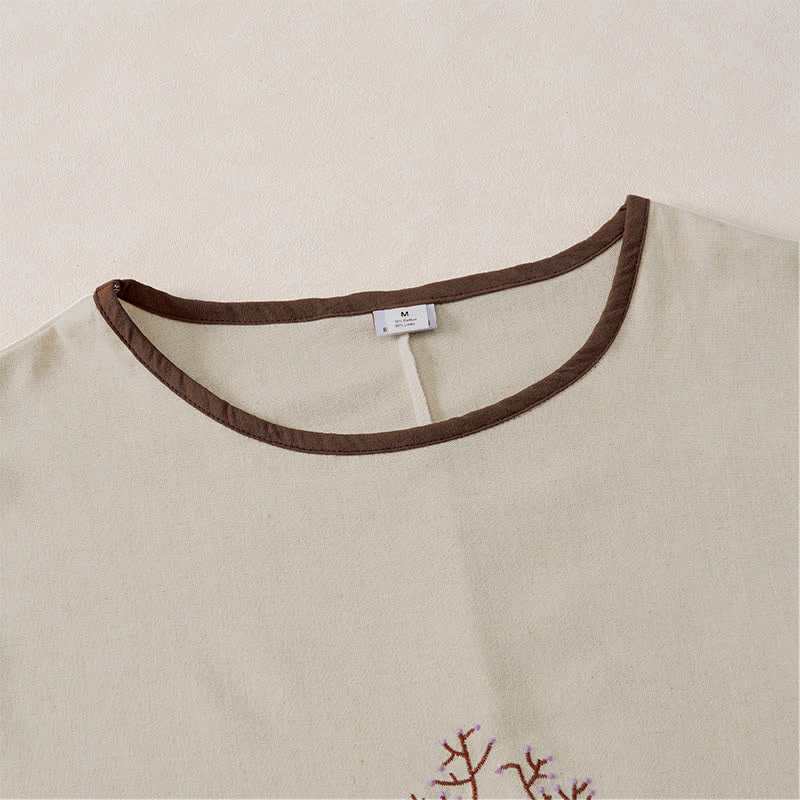 T-shirt da donna a maniche corte con scollo rotondo e coulisse, con ricamo di un albero e motivo Buddha Stones. - image 31