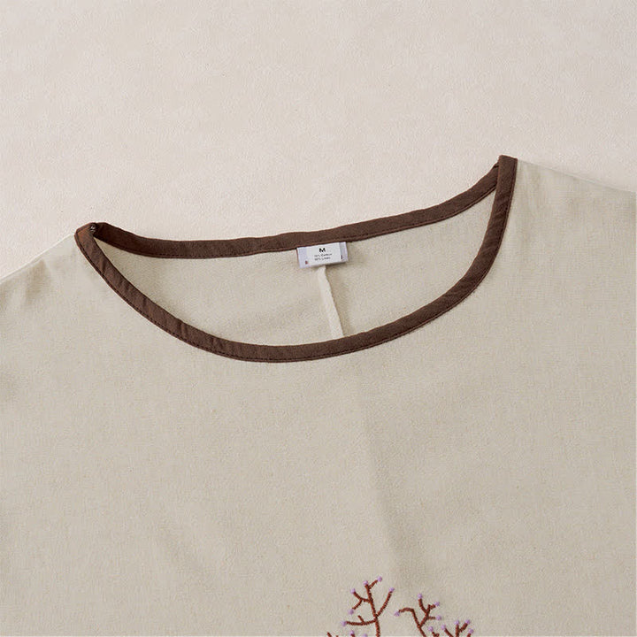 T-shirt da donna a maniche corte con scollo rotondo e coulisse, con ricamo di un albero e motivo Buddha Stones. - image 31