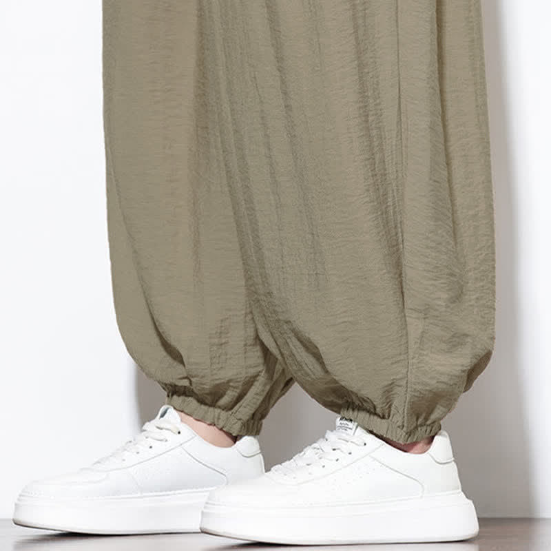 Buddha Stones Pantaloni corti estivi casual boho con coulisse, pantaloni harem da uomo a tinta unita con tasca - image 36