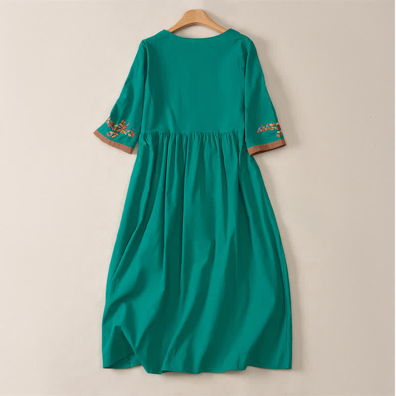 Abito midi da donna con maniche corte e ricami etnici primaverili a tema Buddha Stones. - image 14
