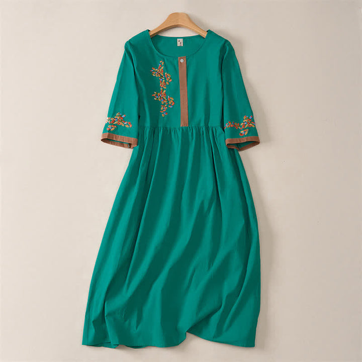 Abito midi da donna con maniche corte e ricami etnici primaverili a tema Buddha Stones. - Verde acqua - US12, UK/AU16, EU44 (2XL) - image 13