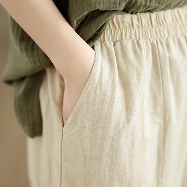 Pantaloni da donna a gamba larga, corti, in cotone, con inserti in pizzo e tasche , Buddha Stones Casual Plain Lace Splicing. - image 7