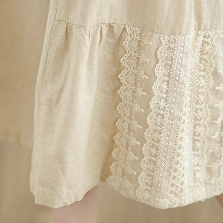 Pantaloni da donna a gamba larga, corti, in cotone, con inserti in pizzo e tasche , Buddha Stones Casual Plain Lace Splicing. - image 10