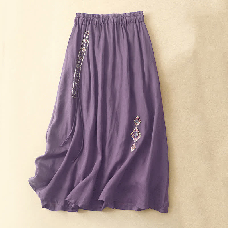 Gonna da donna di lunghezza 7-8 con ricamo etnico vintage a bottoni e motivo Buddha Stones. - Viola scuro - US8-10, UK/AU12-14, EU40-42 (2XL) - image 0