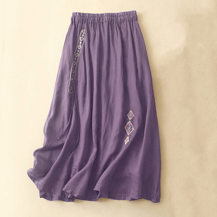 Gonna da donna di lunghezza 7-8 con ricamo etnico vintage a bottoni e motivo Buddha Stones. - Viola scuro - US8-10, UK/AU12-14, EU40-42 (2XL) - image 0
