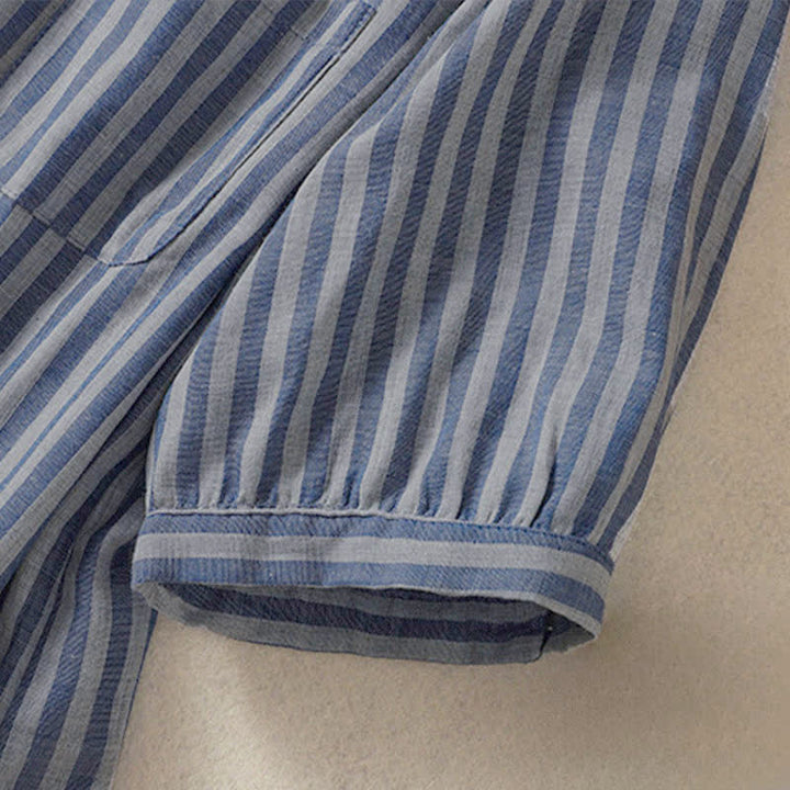 Buddha Stones Camicia da donna estiva casual a maniche corte a righe con bottoni e taschino applicato - image 28