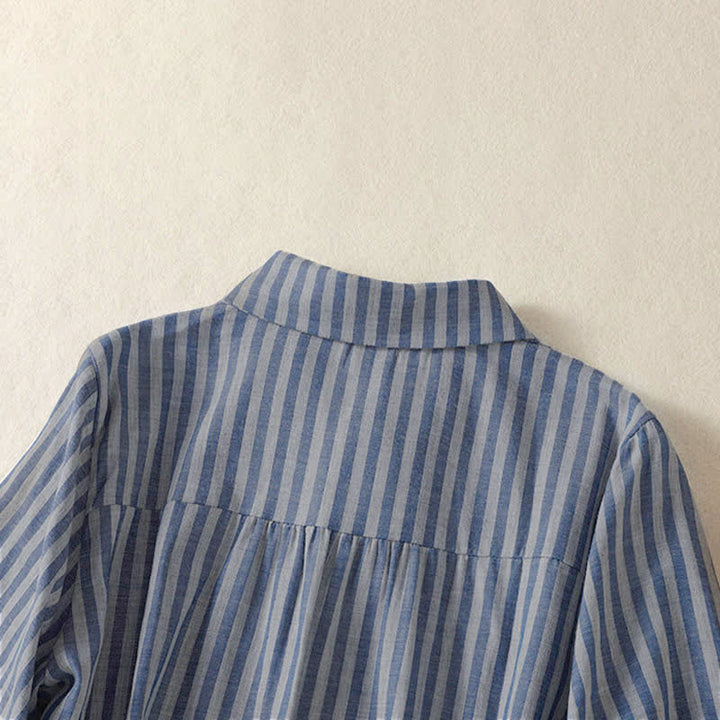 Buddha Stones Camicia da donna estiva casual a maniche corte a righe con bottoni e taschino applicato - image 26