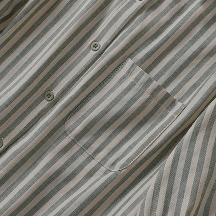 Buddha Stones Camicia da donna estiva casual a maniche corte a righe con bottoni e taschino applicato - image 4