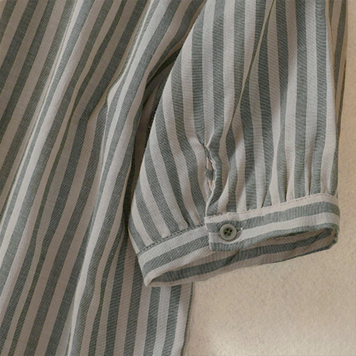 Buddha Stones Camicia da donna estiva casual a maniche corte a righe con bottoni e taschino applicato - image 5