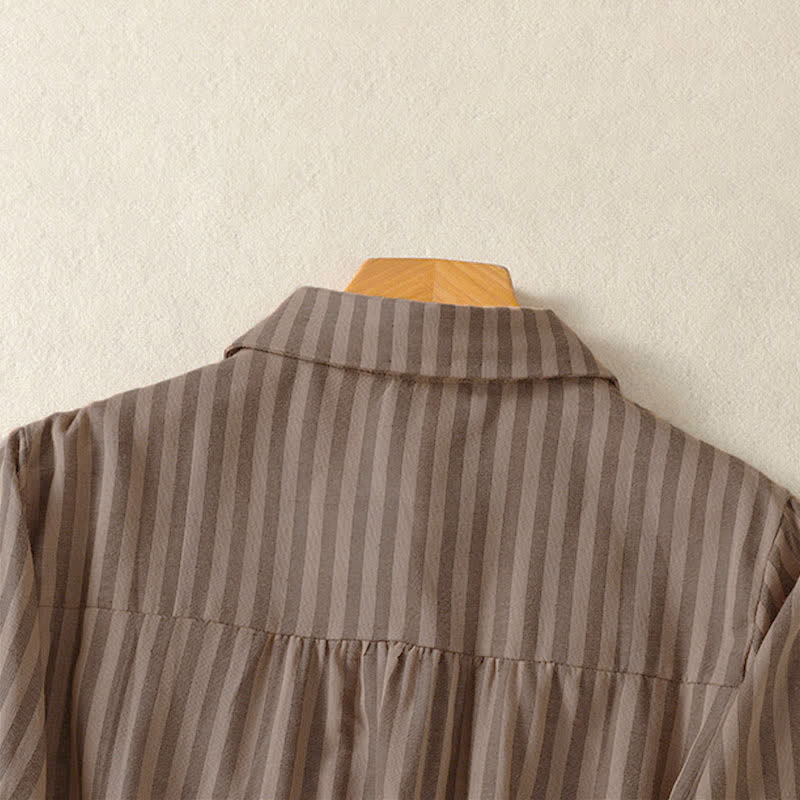 Buddha Stones Camicia da donna estiva casual a maniche corte a righe con bottoni e taschino applicato - image 18