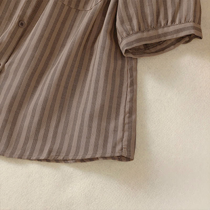 Buddha Stones Camicia da donna estiva casual a maniche corte a righe con bottoni e taschino applicato - image 22