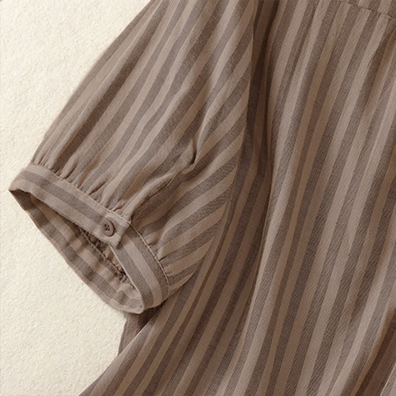 Buddha Stones Camicia da donna estiva casual a maniche corte a righe con bottoni e taschino applicato - image 19
